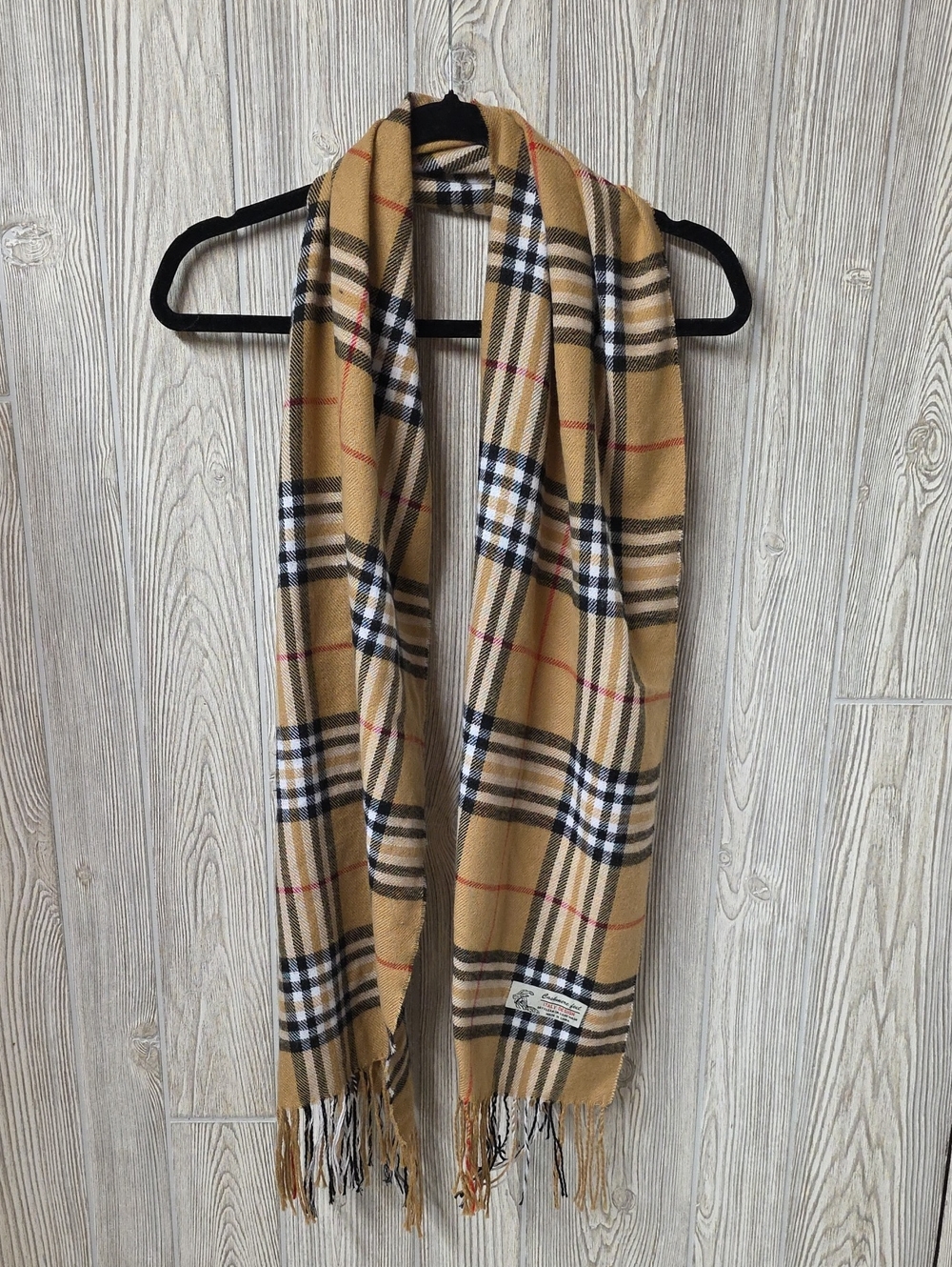 Cashmere Feel Tartan Plaid Fringe Scarft Tan Soft Luxury Italy Design